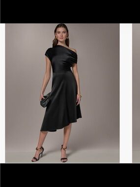 NWT Donna Karan women’s silk A line one shoulder dress black size 12